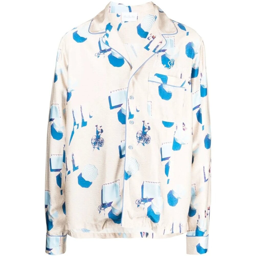 Blue Sky Inn Beach Graphic Print Shirt in Neutrals